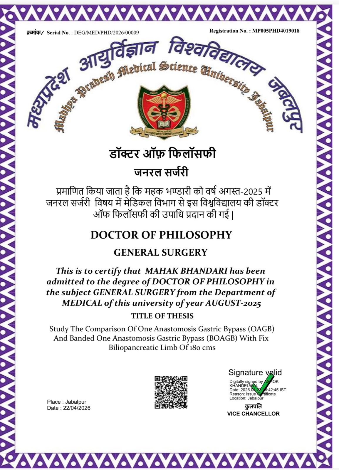 Being awarded a PhD in General Surgery is truly a moment of honor